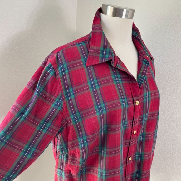 Chaps Classics Womens Plaid Cotton Shirt 2X Red & Green Long Sleeve Button-Up - Picture 2 of 8